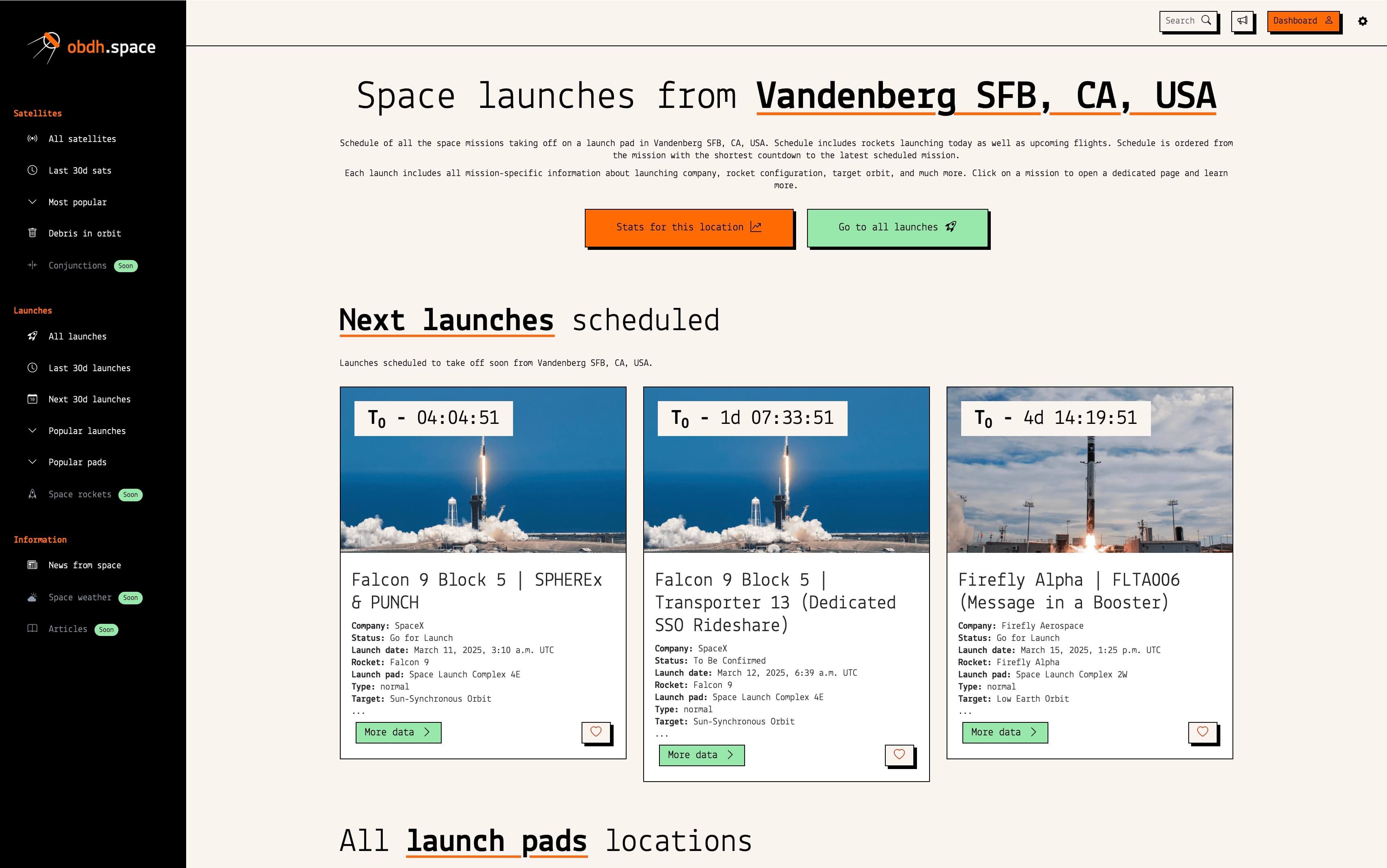 Sample data from obdh.space